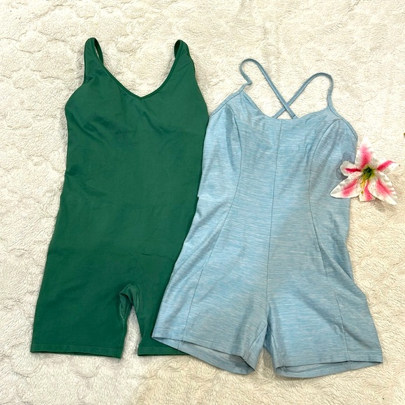 PINK Victoria's Secret Tops - 2 Piece Bundle 😍 VS Baby Blue & VS PINK Green Workout One-Piece Bodysuits